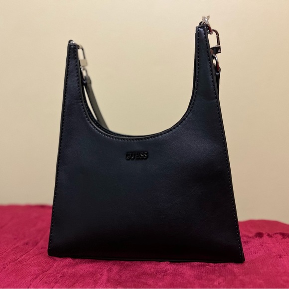 Black Faux Leather GUESS Shoulder Bag - Picture 1 of 8